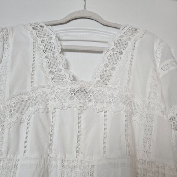 Eri + Ali White Lace Boho Prairie Dress Puff Sleeve Midi Cottagecore  L/XL - Picture 5 of 14